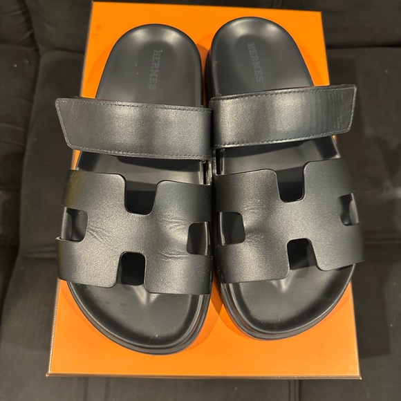 Hermes Shoes - Hermès Chypre Black Sandals 36